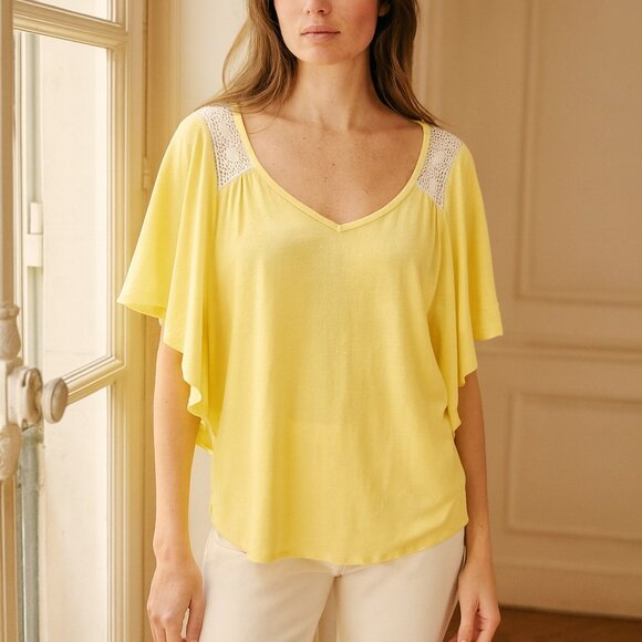 Ella Moss Tops - Ella Moss Yellow Gauzy Cotton Flared Sleeve Top size XS